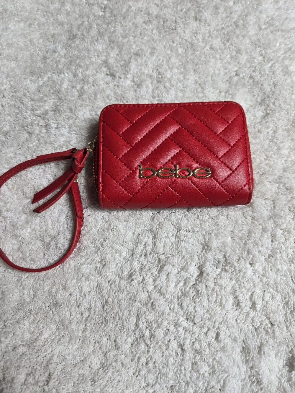Bebe Red Quilted Wristlet Wallet Like New